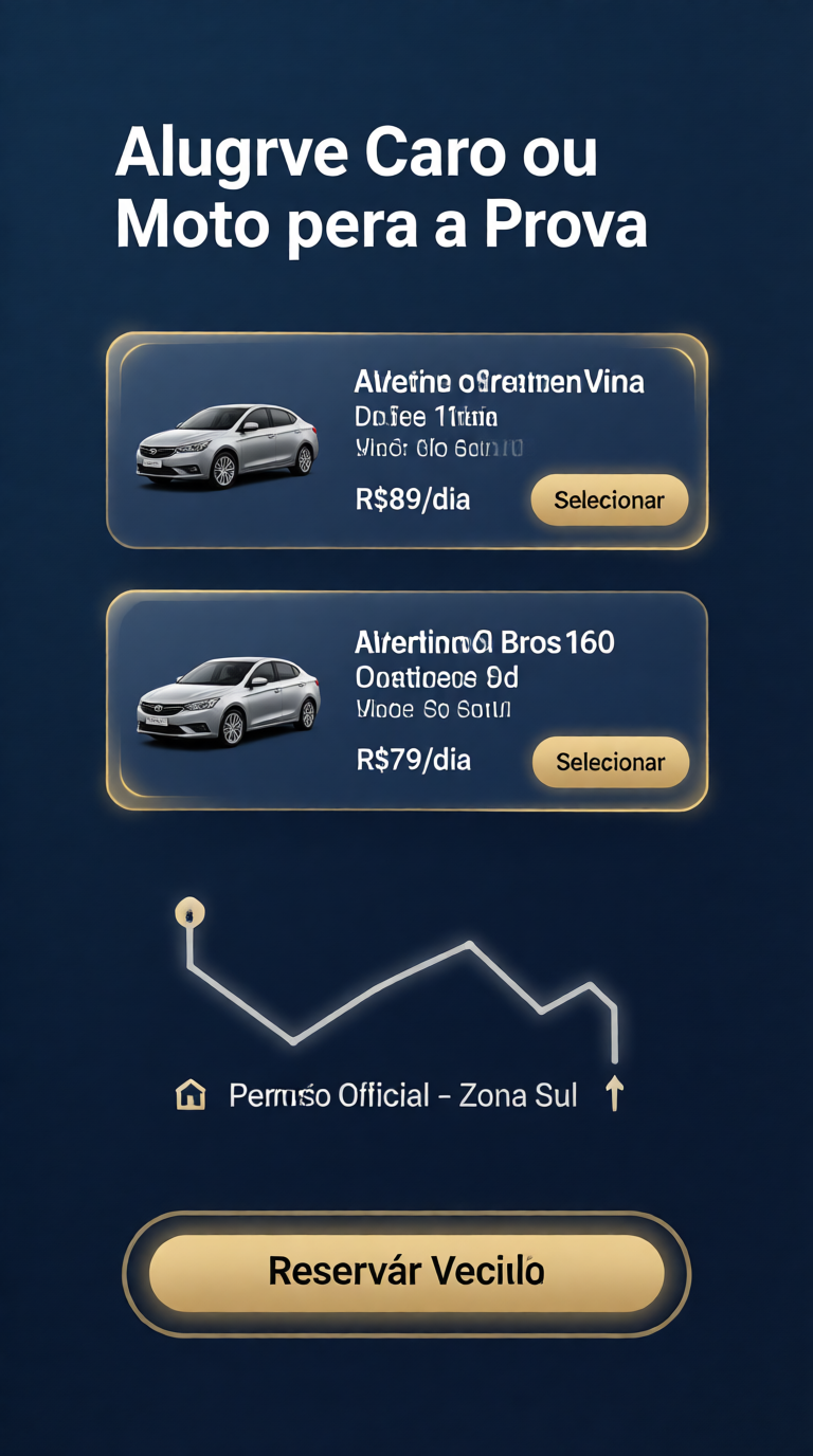 Aluguel de Carro/Moto para Prova